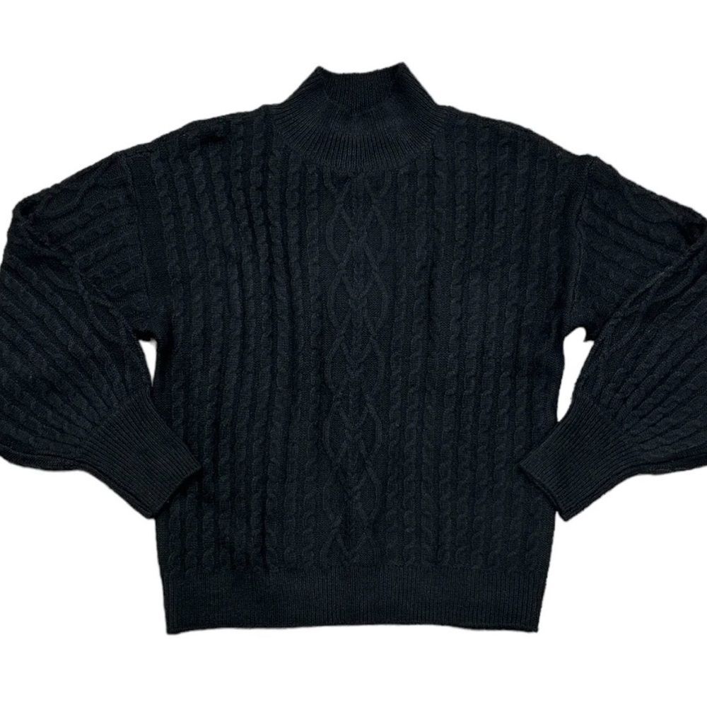 Vince Camuto Black Cable Knit Mock Neck Sweater Sz XL